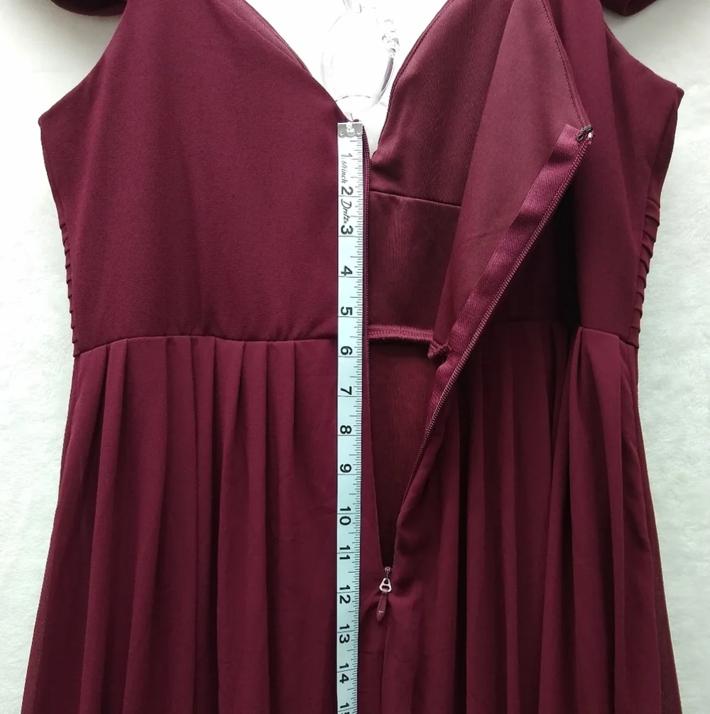 Lulus Chiffon Empire Waist Maxi Formal Dress Sz XL Make Me Move Burgundy Gown - Picture 7 of 11